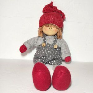 Ceramic Face Doll Knit  Cap & Sweater Shelf Sitter